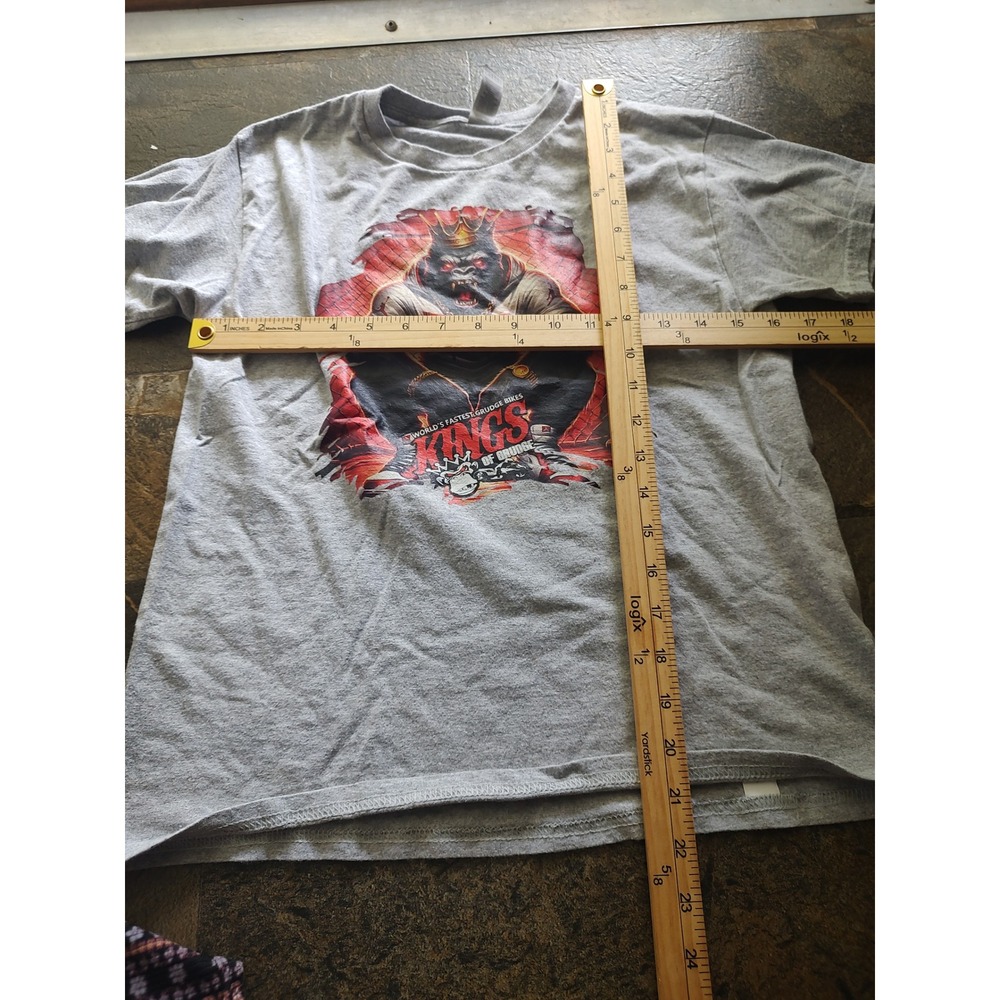 Gildan Kings of Grudge T-Shirt Kids M Gray Good Gorilla Graphic Racing Tee